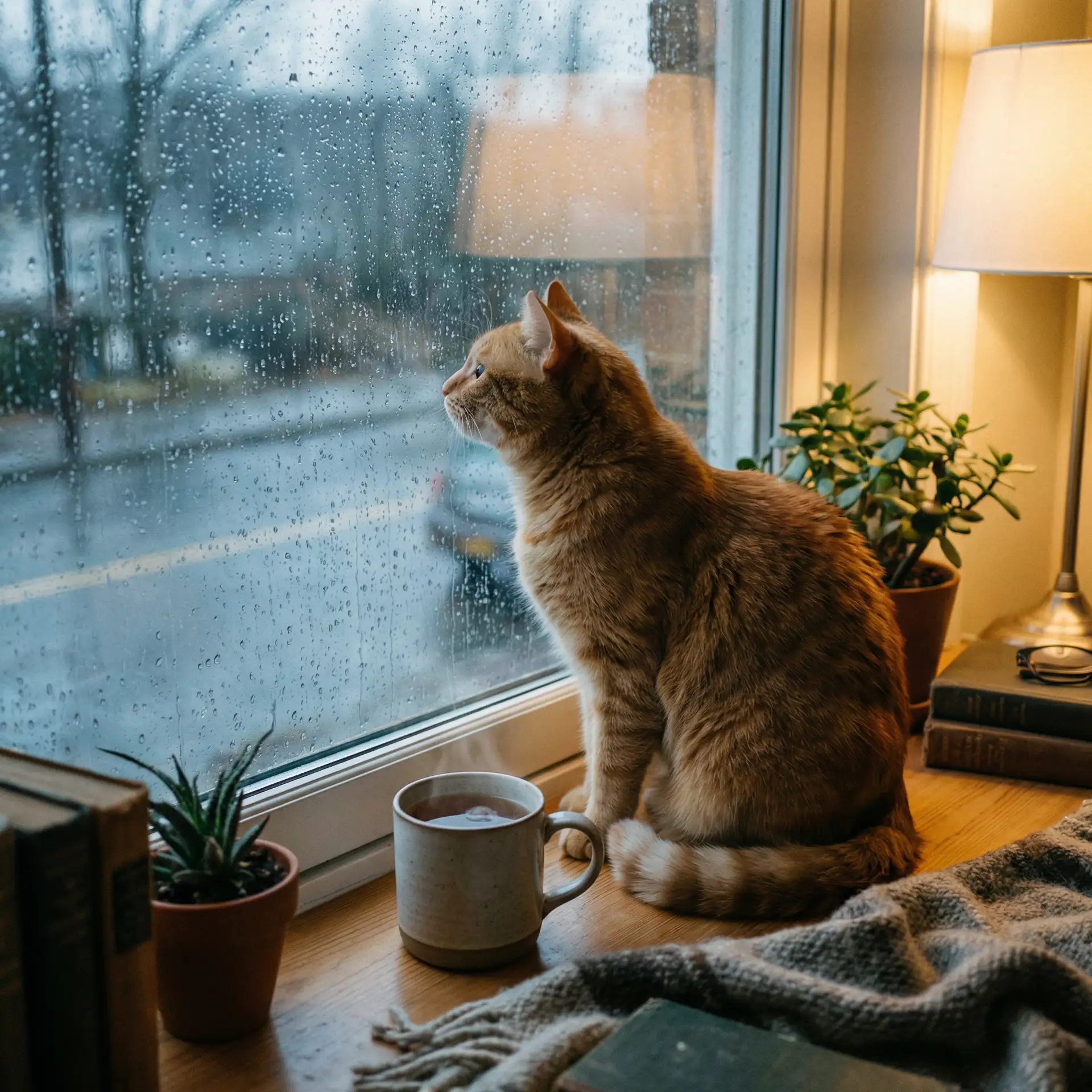 猫咪望着窗外的雨 - 风韵犹存69式沙发